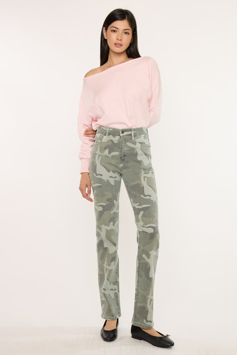 Women's High Rise Straight Jeans - Camo