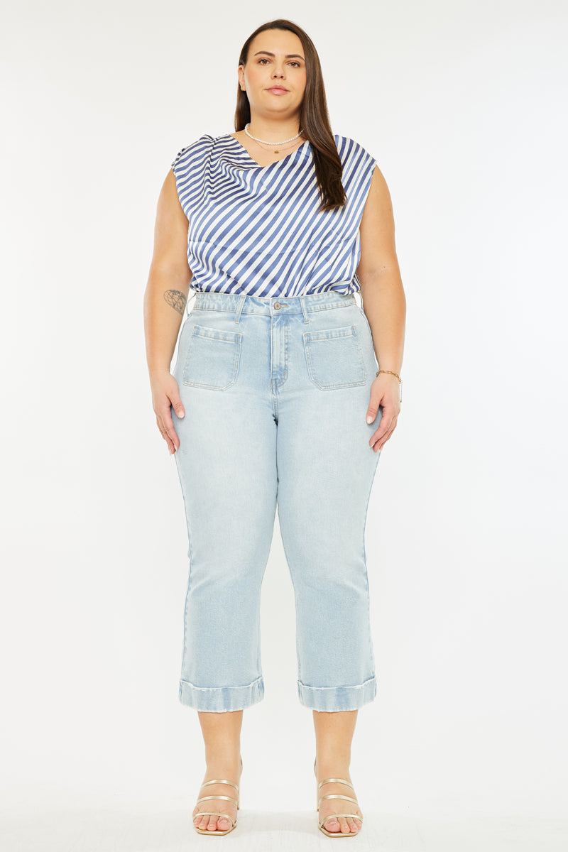 Plus Size Women's High Rise Cropped Flare Jeans - Light Wash - view 5