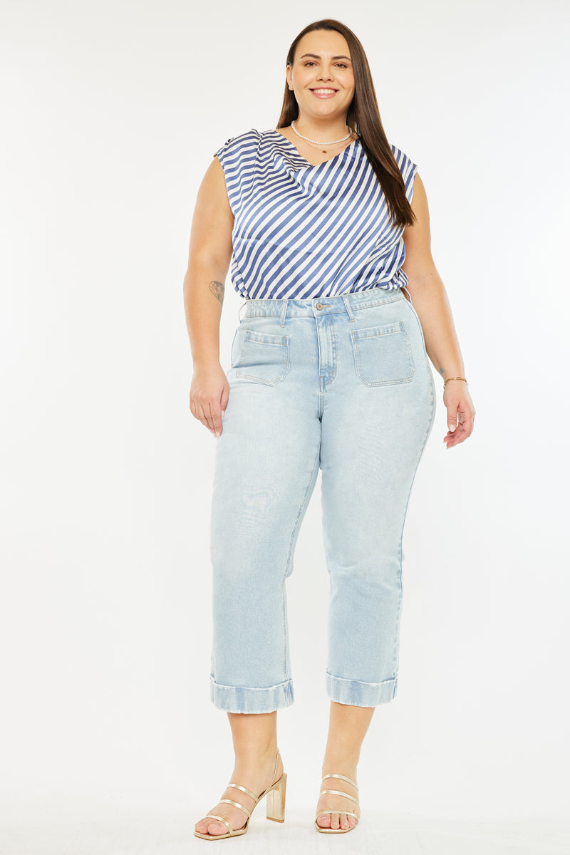 Plus Size Women's High Rise Cropped Flare Jeans - Light Wash