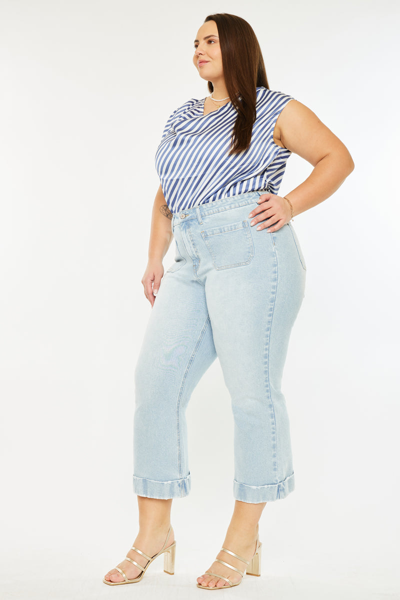 Plus Size Women's High Rise Cropped Flare Jeans - Light Wash - view 3