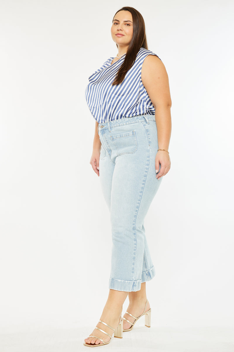 Plus Size Women's High Rise Cropped Flare Jeans - Light Wash - view 4