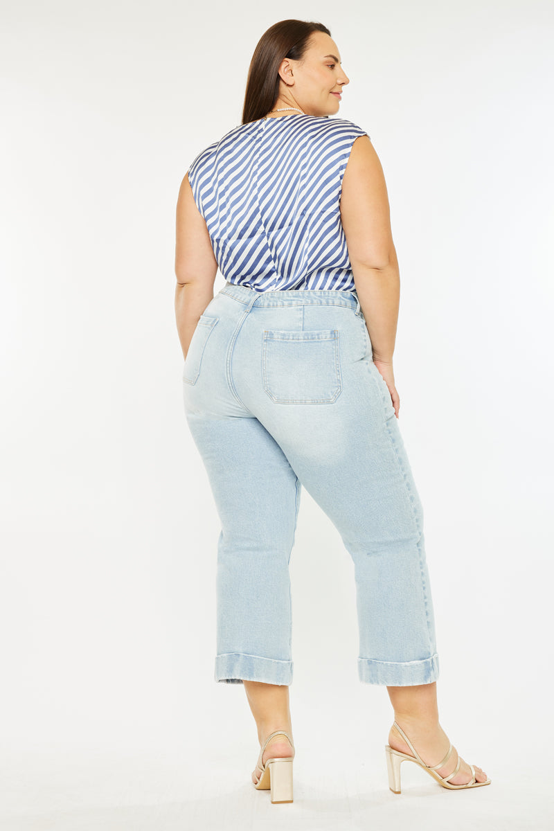 Plus Size Women's High Rise Cropped Flare Jeans - Light Wash - view 2