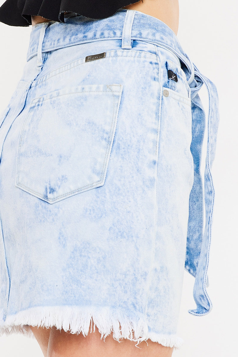 Women's Mid Rise Belted Mini Denim Skirt - Acid Wash - view 6