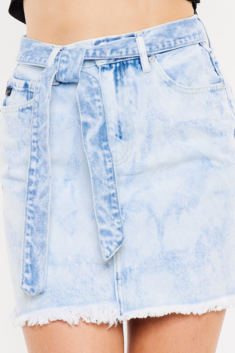 Women's Mid Rise Belted Mini Denim Skirt - Acid Wash - view 8
