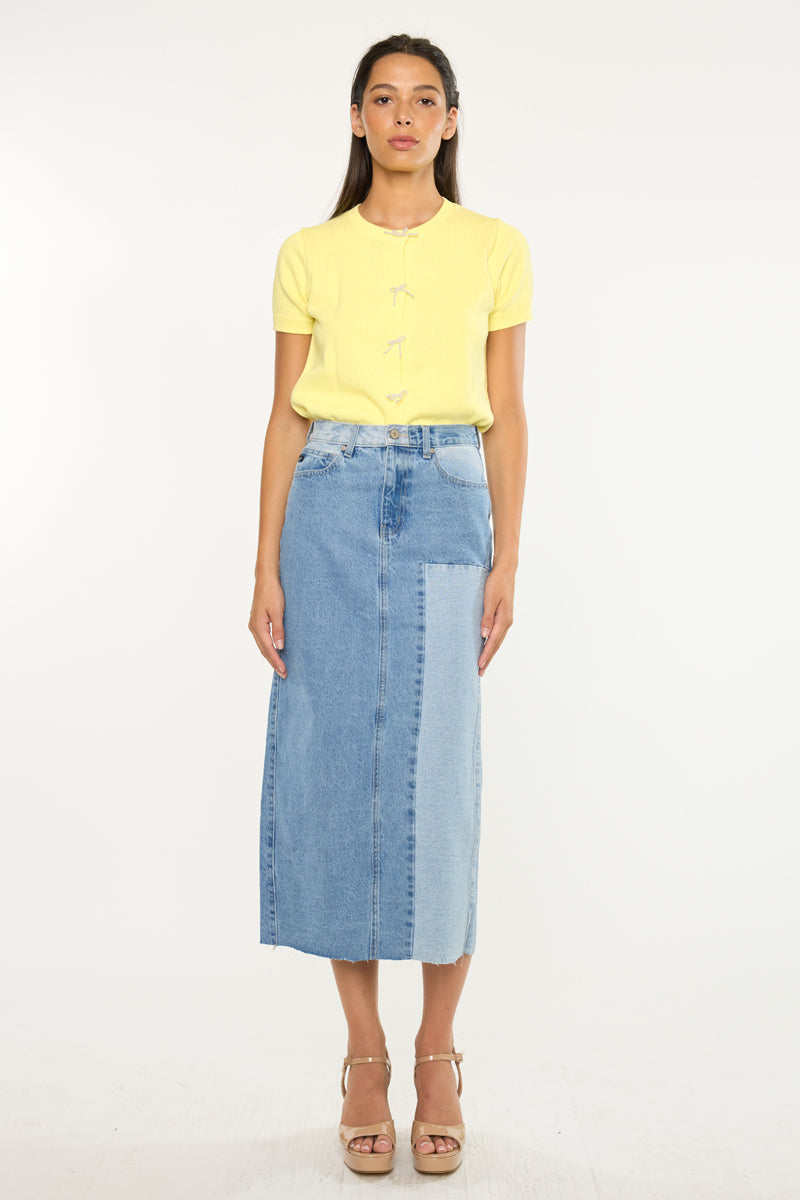 Women's Color Block Midi Denim Skirt - Light Wash - view 5