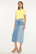 Women's Color Block Midi Denim Skirt - Light Wash