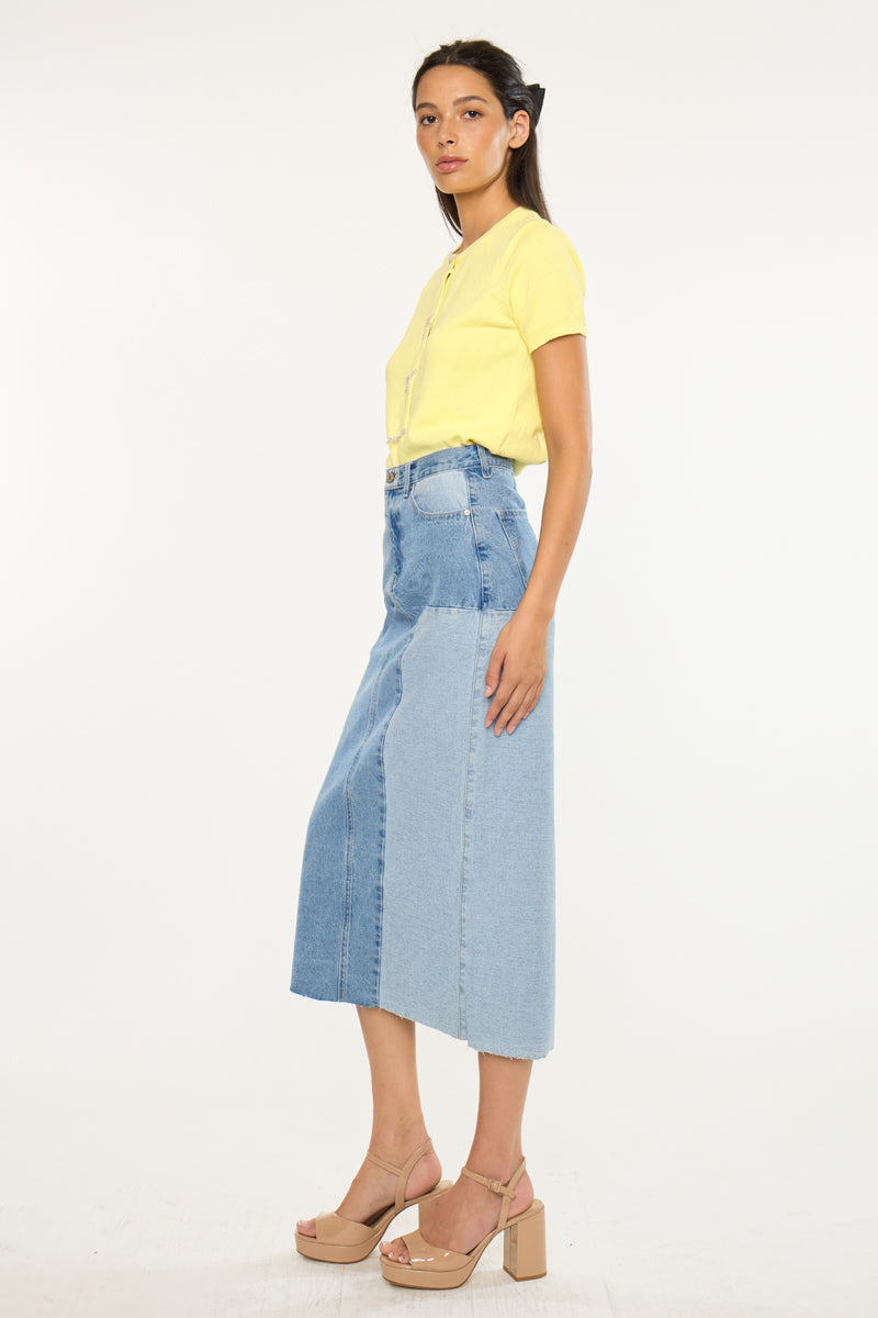 Women's Color Block Midi Denim Skirt - Light Wash - view 4