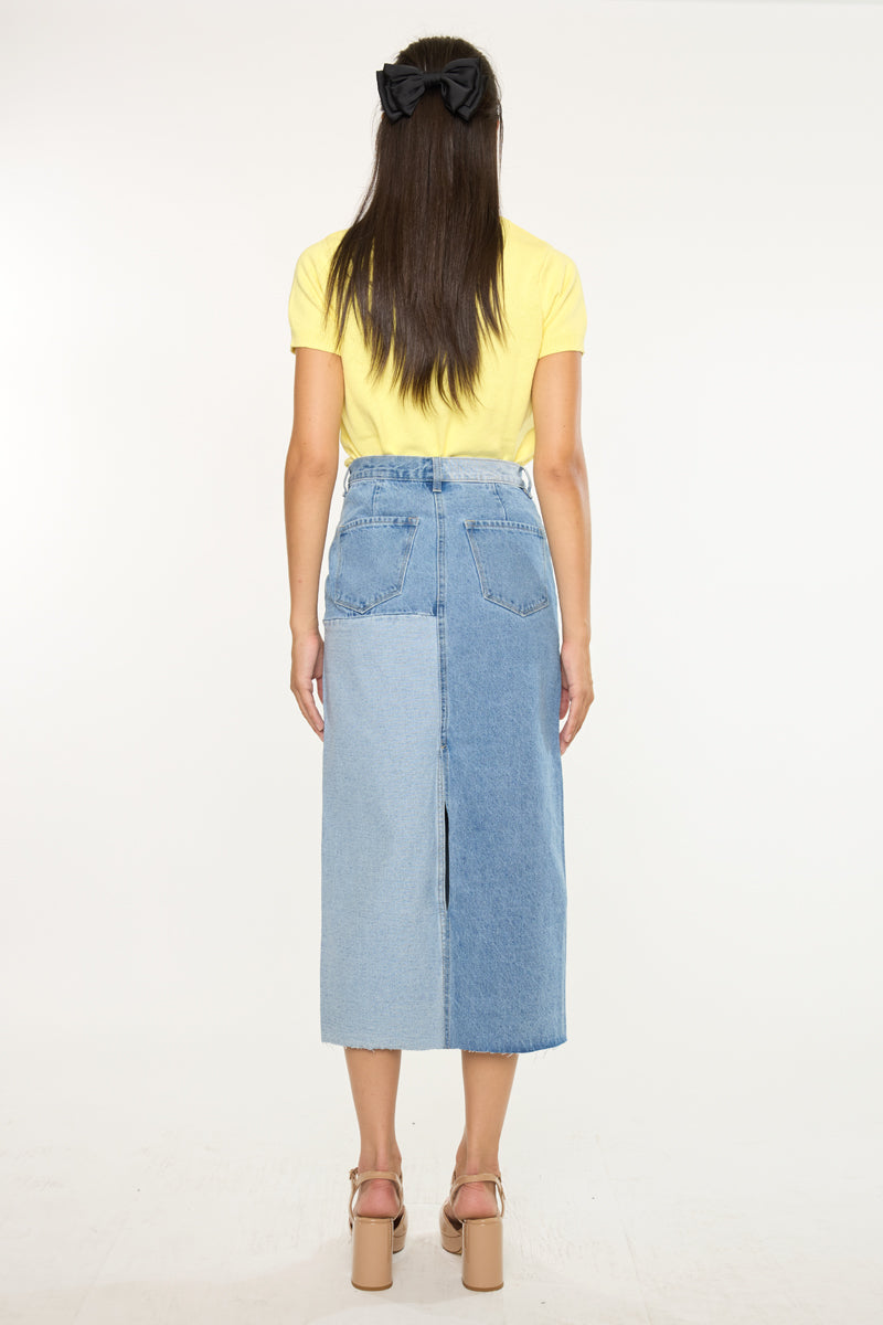 Women's Color Block Midi Denim Skirt - Light Wash - view 6
