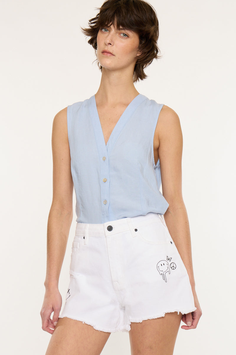 Women's High Rise Mom Denim Shorts - White
