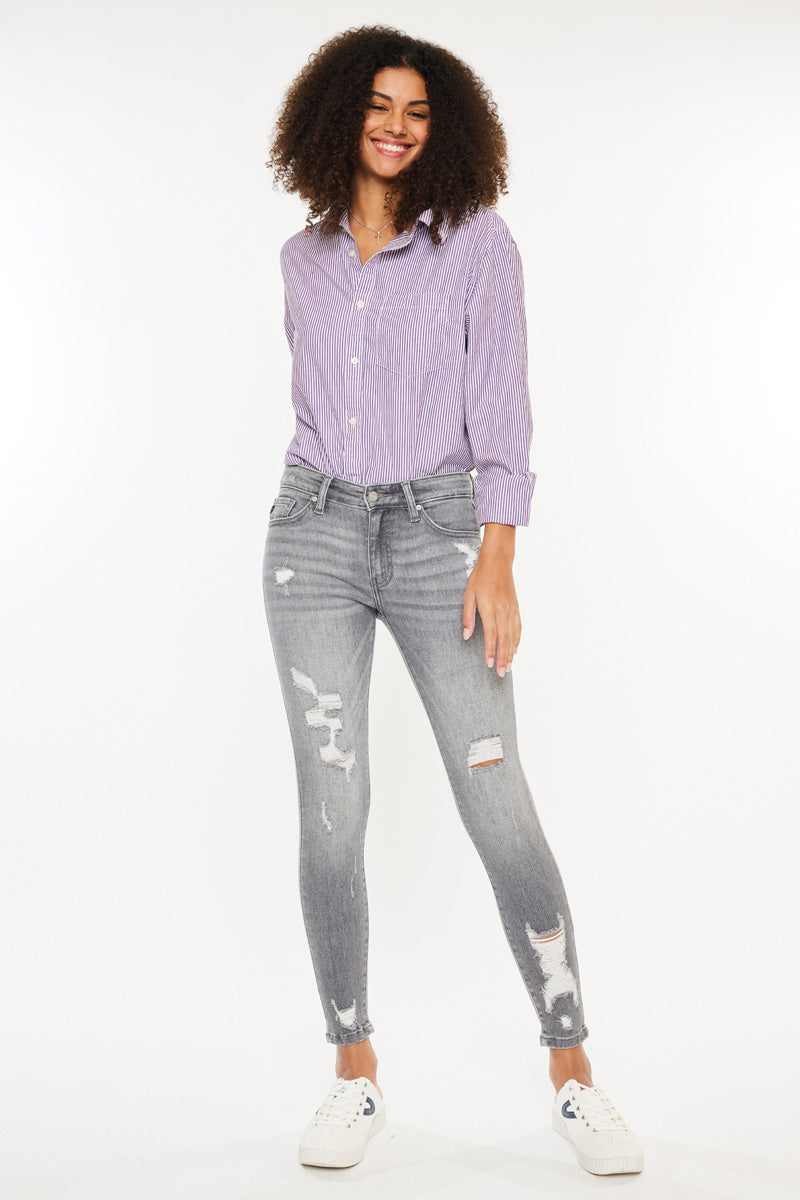 Women's Mid Rise Ankle Skinny Jeans - Gray - view 2