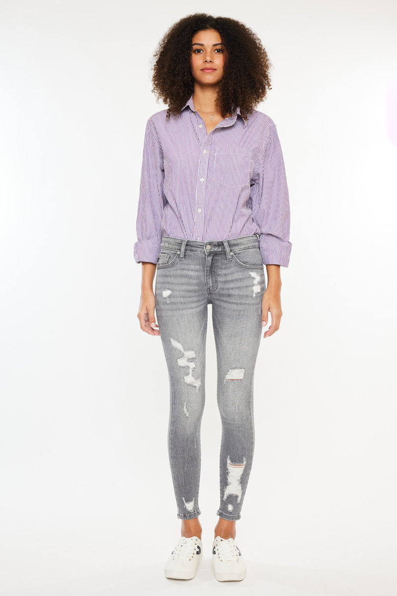 Women's Mid Rise Ankle Skinny Jeans - Gray