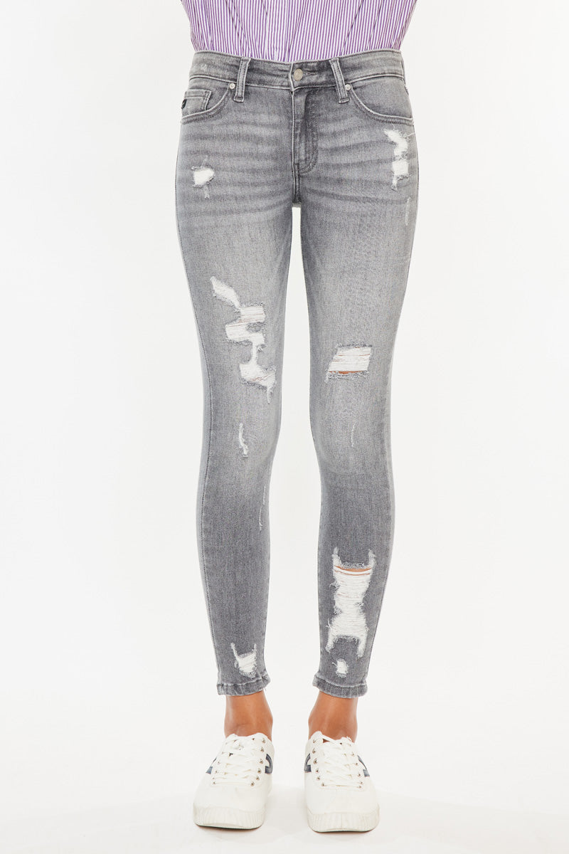 Women's Mid Rise Ankle Skinny Jeans - Gray - view 3