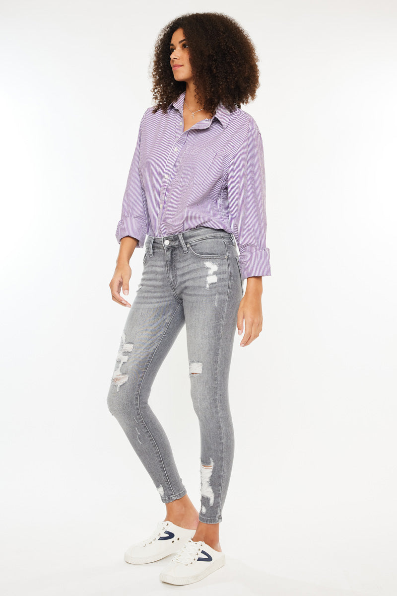 Women's Mid Rise Ankle Skinny Jeans - Gray - view 4