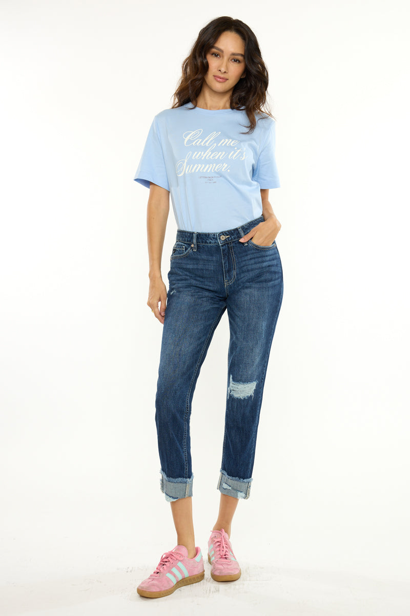 Women's High Rise Boyfriend Jeans - Medium Wash
