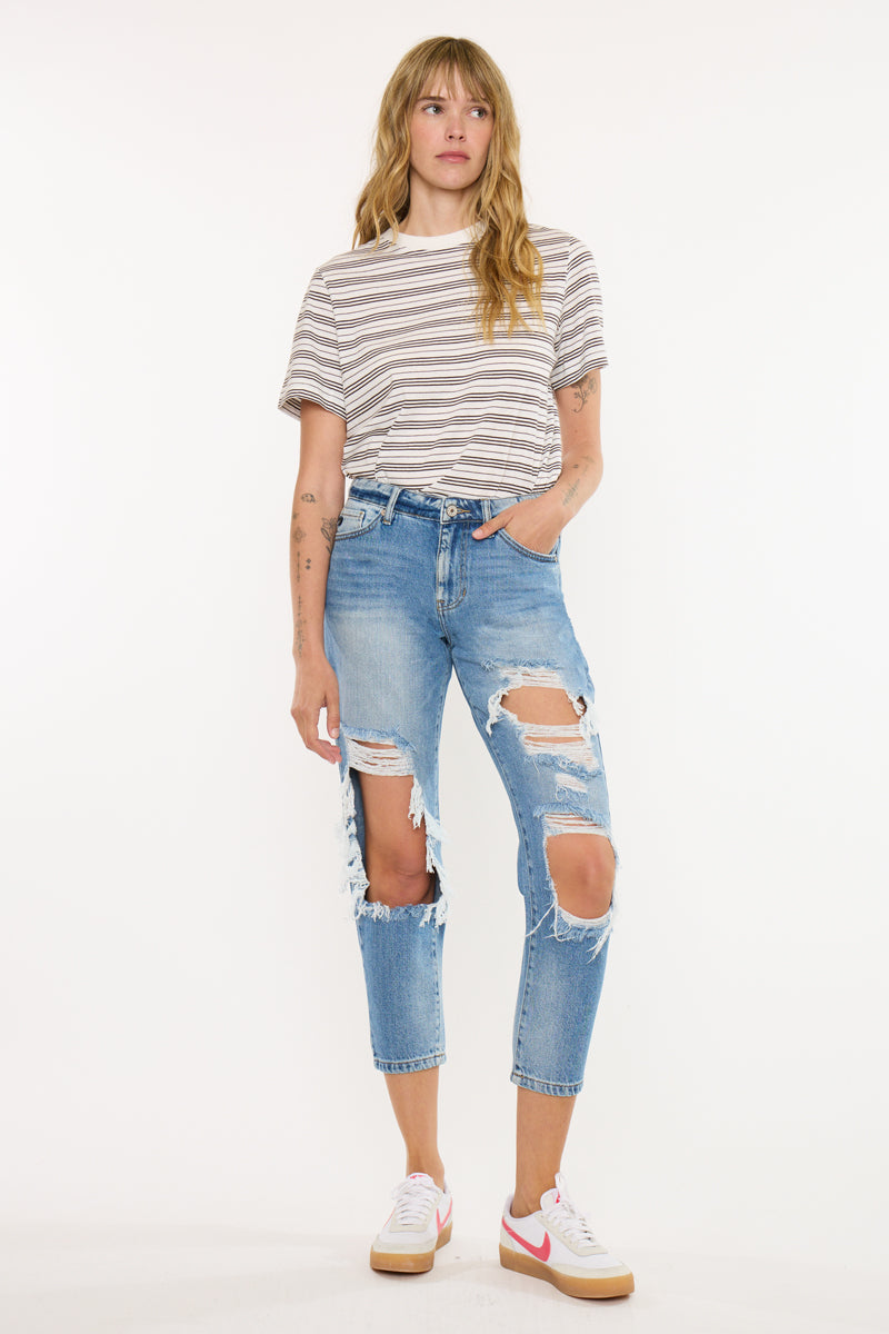 Women's High Rise Boyfriend Jeans - Medium Wash - Medium Wash