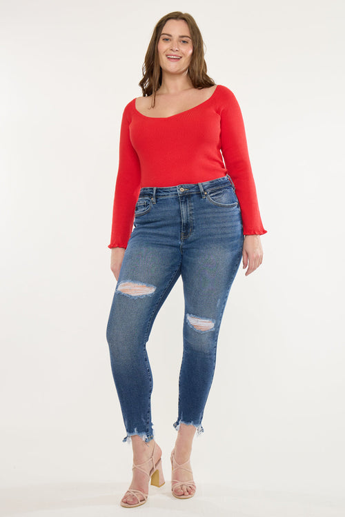 Plus Size Women's High Rise Ankle Skinny Jeans - Dark Wash - Dark Wash (Style 136)