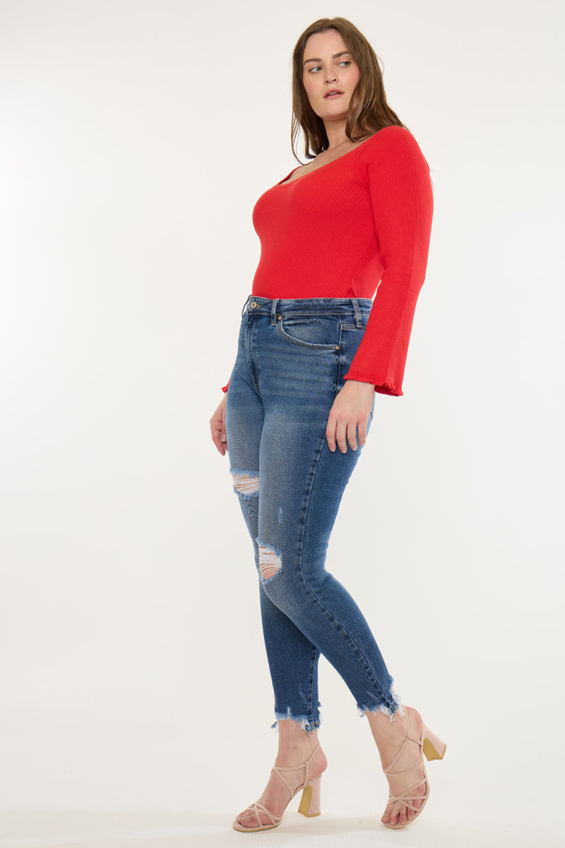 Plus Size Women's High Rise Ankle Skinny Jeans - Dark Wash - Dark Wash (Style 136) - view 4
