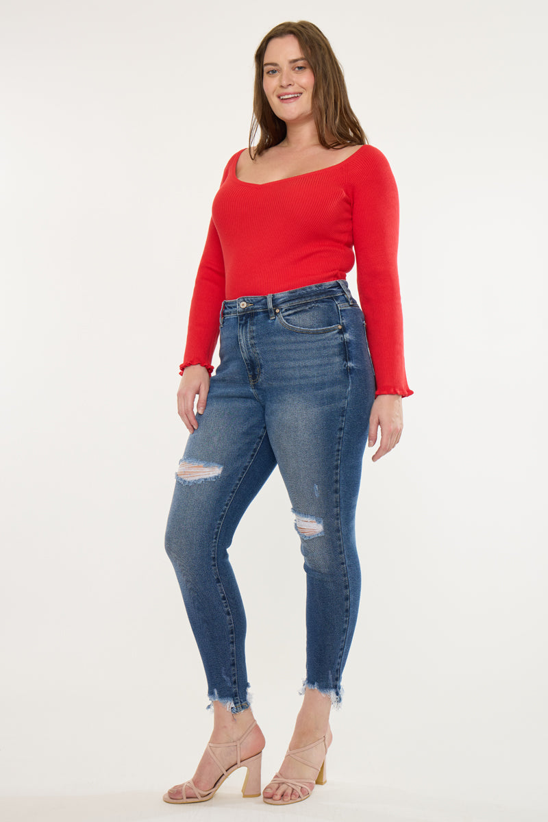 Plus Size Women's High Rise Ankle Skinny Jeans - Dark Wash - Dark Wash (Style 136) - view 3