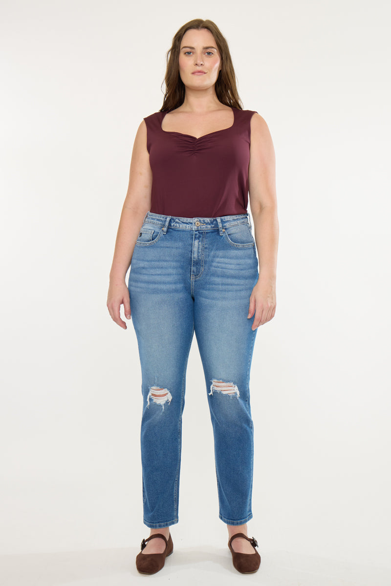 Plus Size Women's High Rise Slim Straight Jeans - Medium Wash - view 5