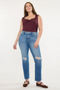 Plus Size Women's High Rise Slim Straight Jeans - Medium Wash