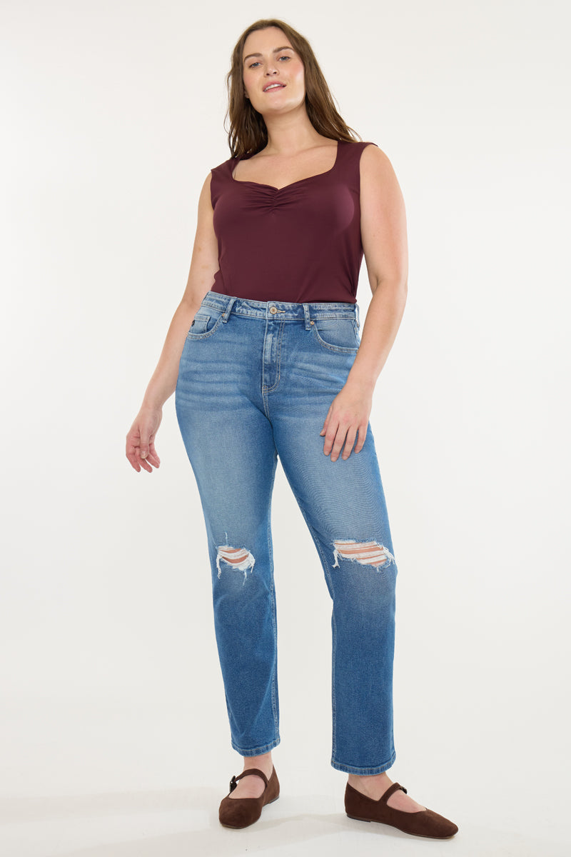 Plus Size Women's High Rise Slim Straight Jeans - Medium Wash