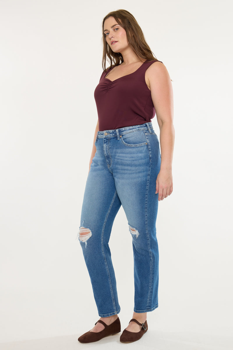 Plus Size Women's High Rise Slim Straight Jeans - Medium Wash - view 3