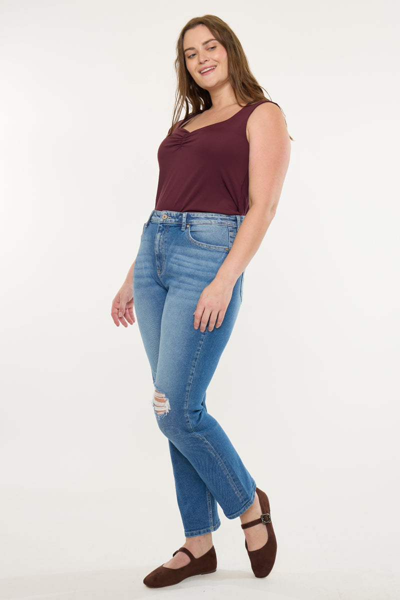 Plus Size Women's High Rise Slim Straight Jeans - Medium Wash - view 4