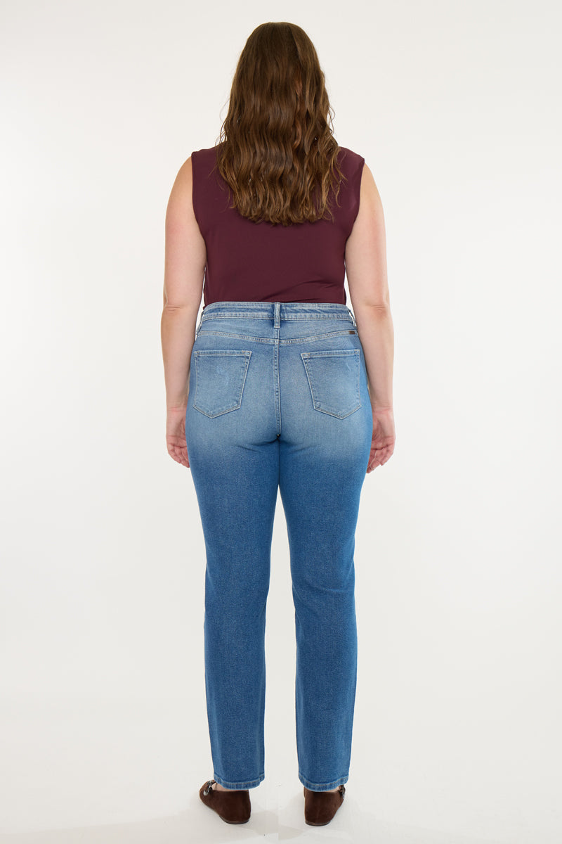 Plus Size Women's High Rise Slim Straight Jeans - Medium Wash - view 6