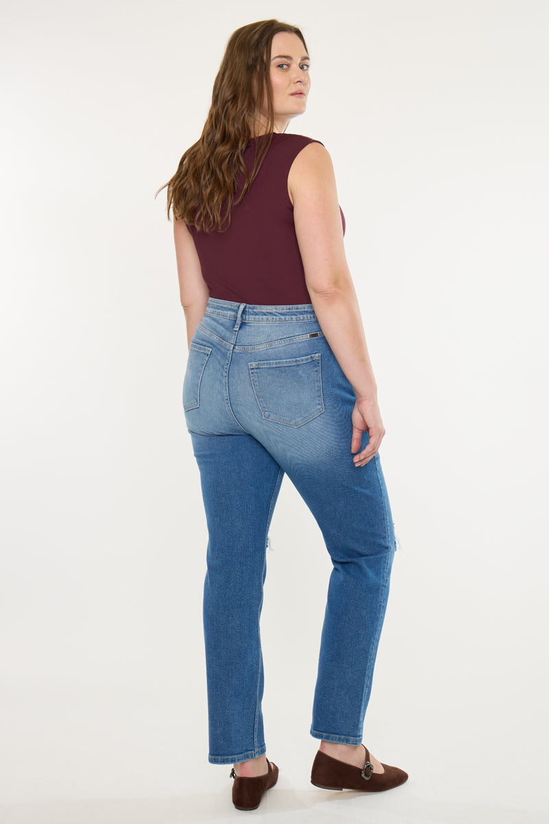 Plus Size Women's High Rise Slim Straight Jeans - Medium Wash - view 2