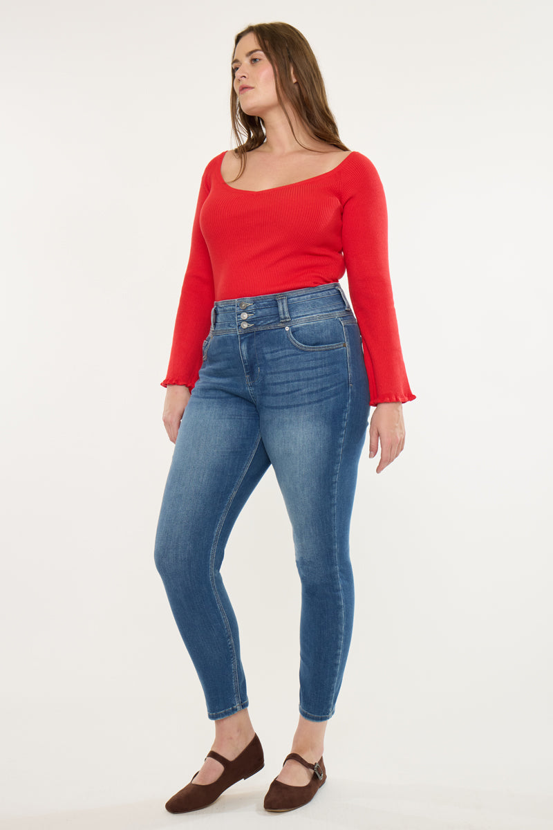 Plus Size Women's High Rise Super Skinny Jeans - Medium Wash