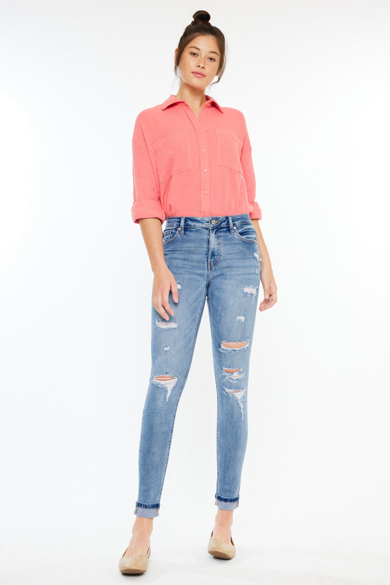 Women's High Rise Ankle Skinny Jeans - Medium Wash