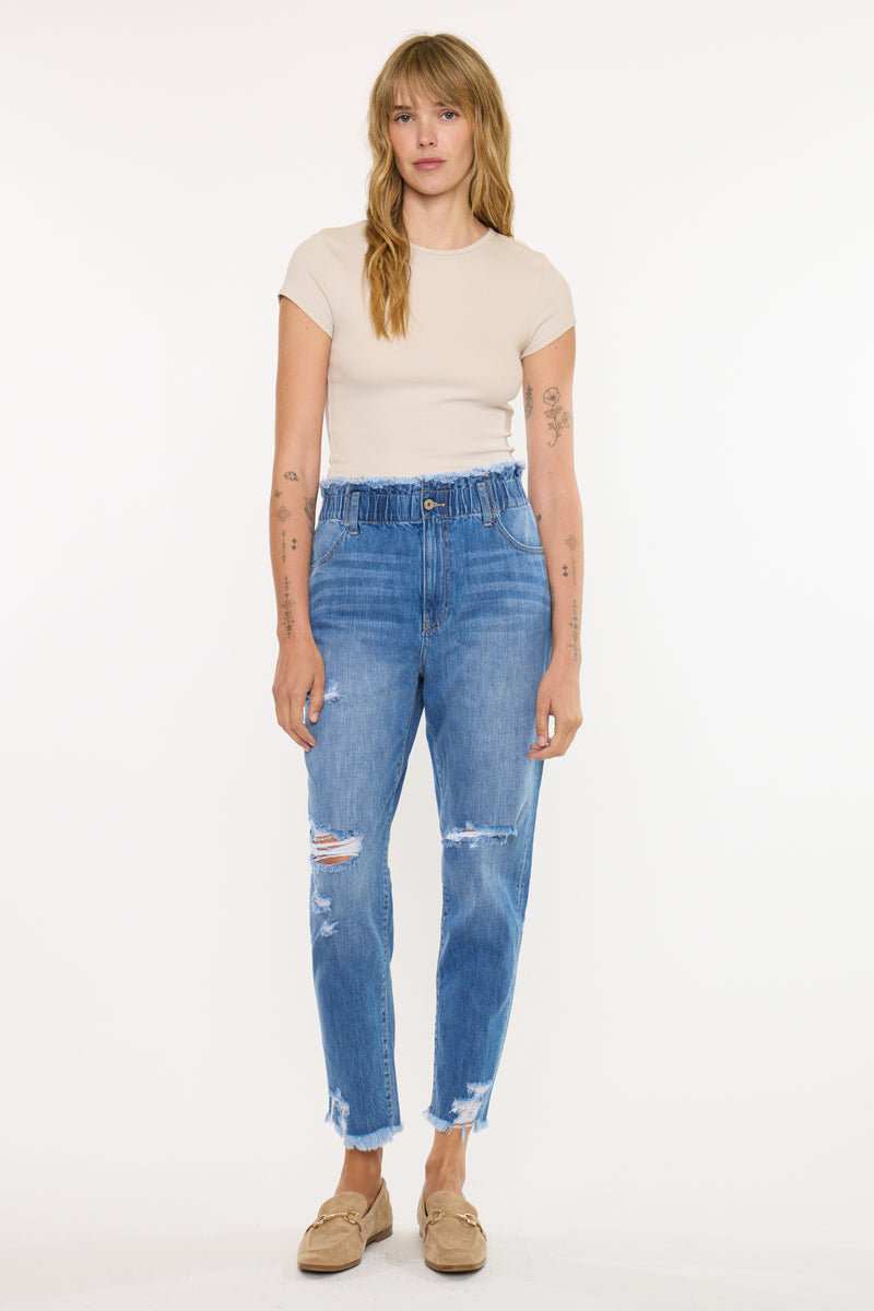Women's Ultra High Rise Paperbag Mom Jeans - Medium Wash