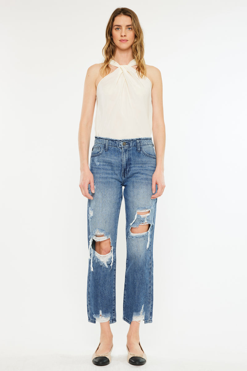 Women's High Rise Straight Jeans - Medium Wash - Medium Wash