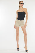 Women's High Rise Denim Shorts - Taupe