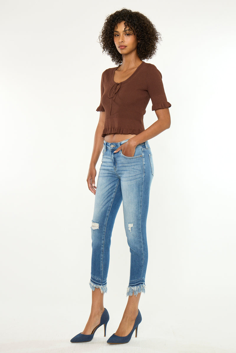 Women's Mid Rise Ankle Skinny Jeans - Medium Wash - Medium Wash (Style 141)