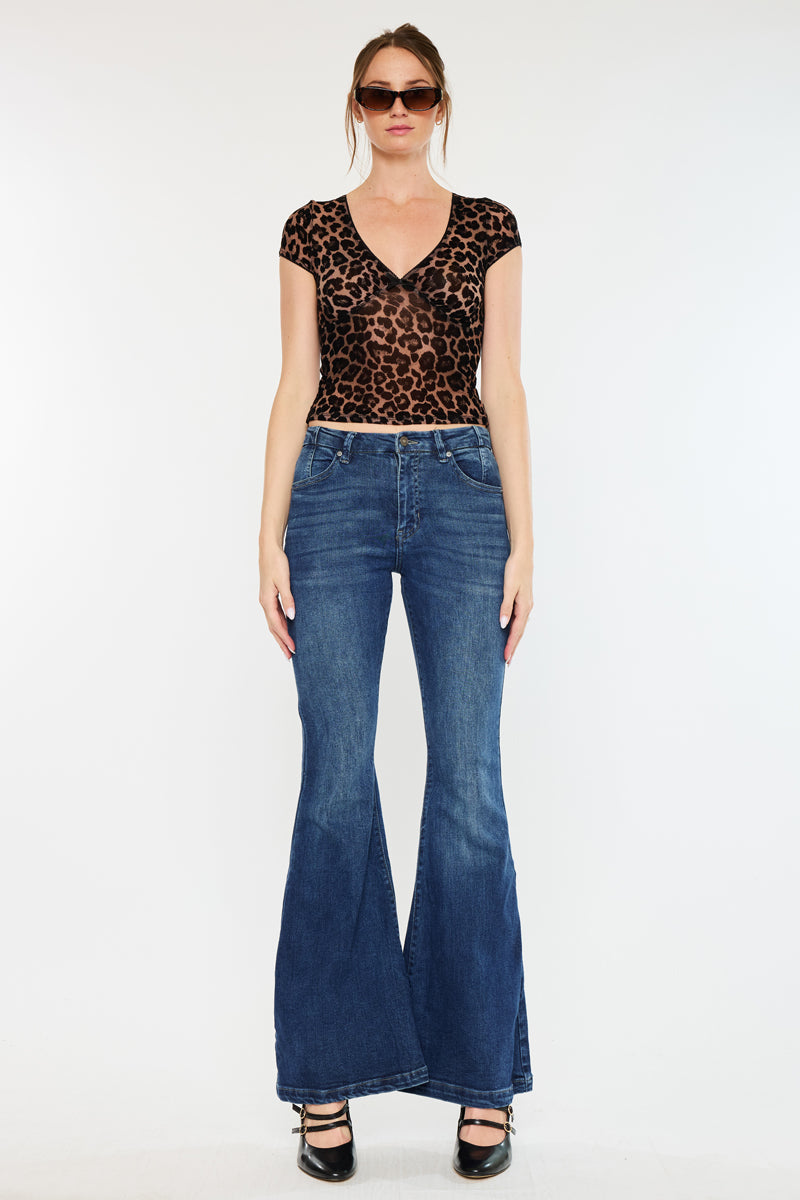 Women's High Rise Super Flare Jeans - Dark Wash / Medium Wash - view 5