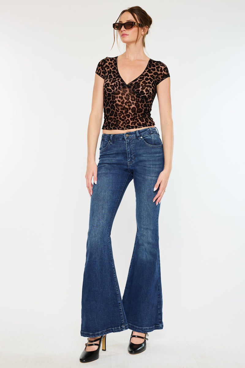 Women's High Rise Super Flare Jeans - Dark Wash / Medium Wash