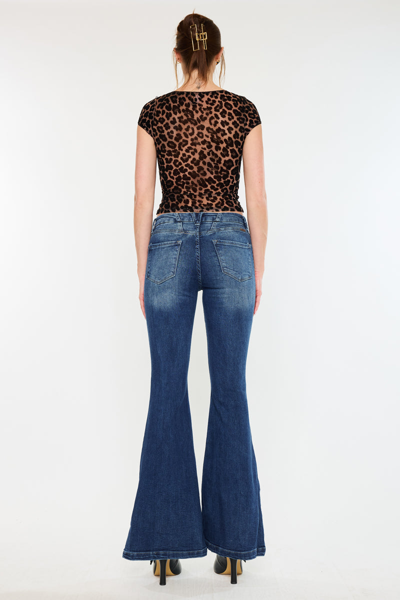 Women's High Rise Super Flare Jeans - Dark Wash / Medium Wash - view 6