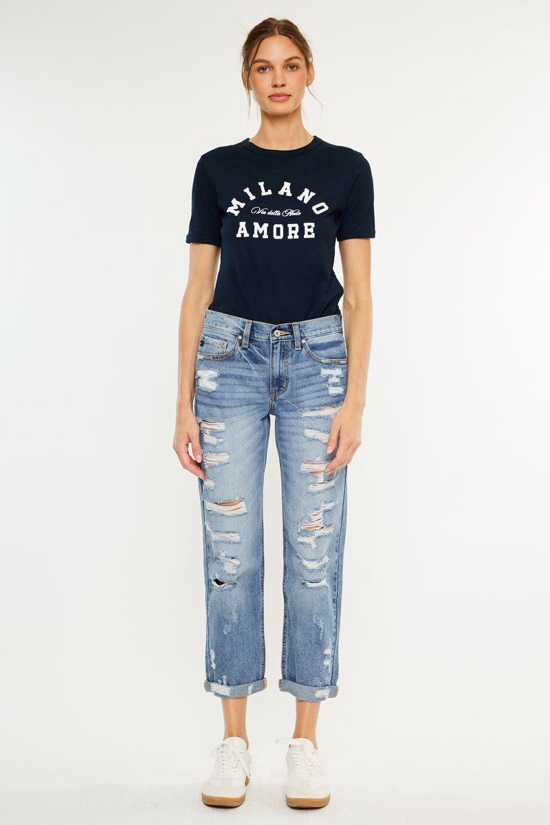Women's Mid Rise Boyfriend Jeans - Medium Wash - view 5