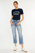 Women's Mid Rise Boyfriend Jeans - Medium Wash