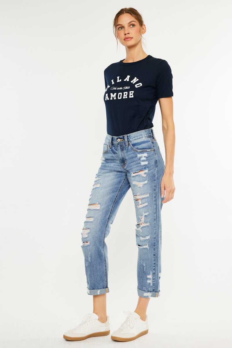Women's Mid Rise Boyfriend Jeans - Medium Wash - view 3