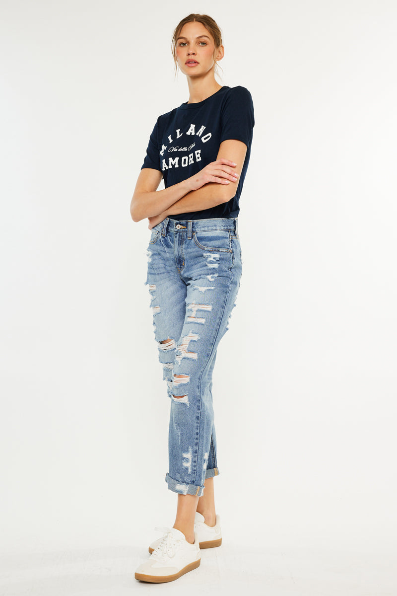 Women's Mid Rise Boyfriend Jeans - Medium Wash - view 4