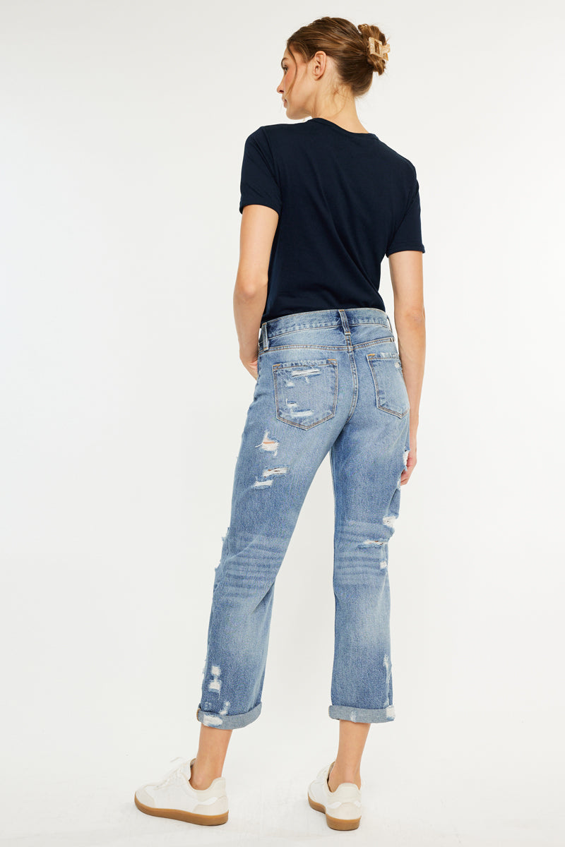Women's Mid Rise Boyfriend Jeans - Medium Wash - view 2