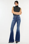 Women's High Rise Crossover Flare Jeans - Medium Wash