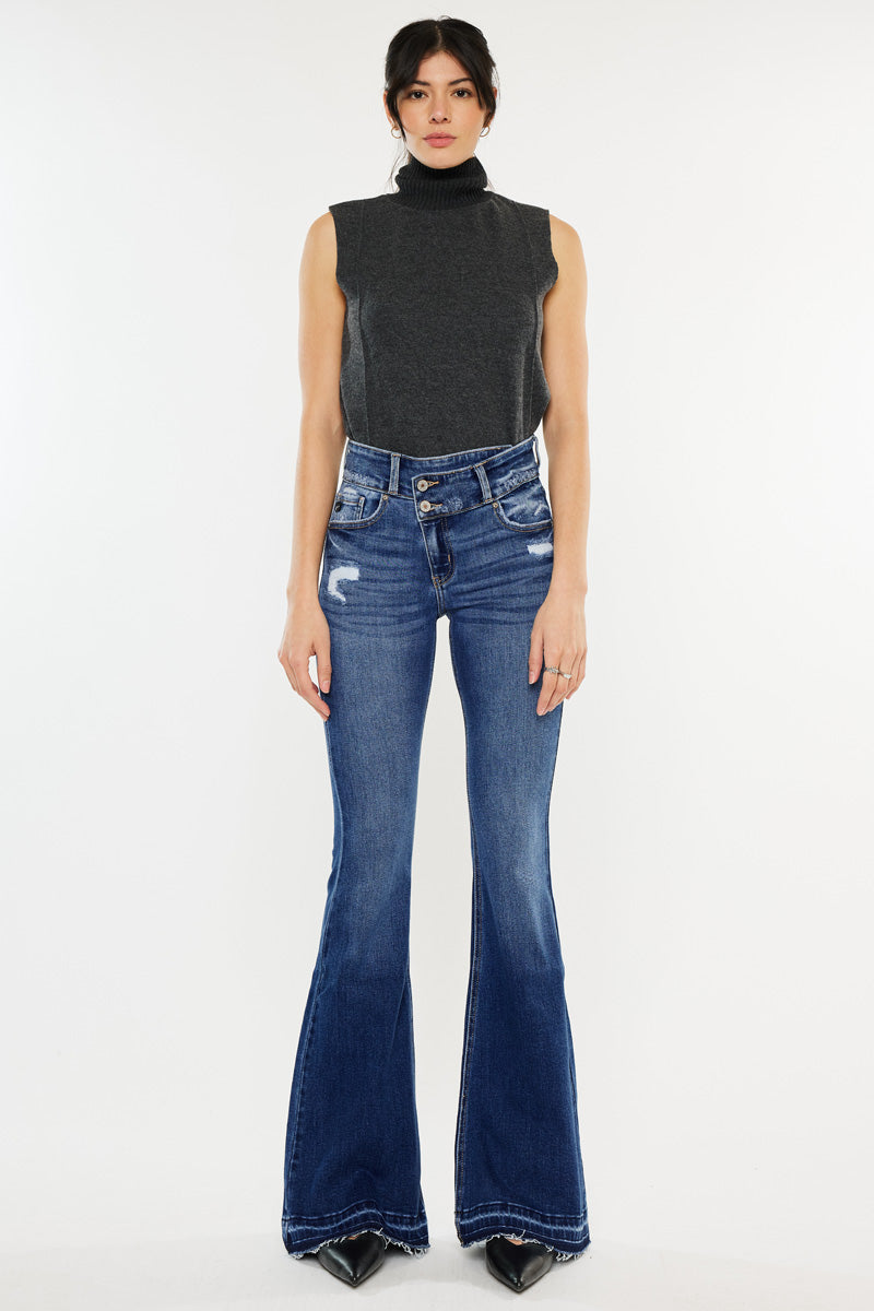 Women's High Rise Crossover Flare Jeans - Medium Wash - view 3