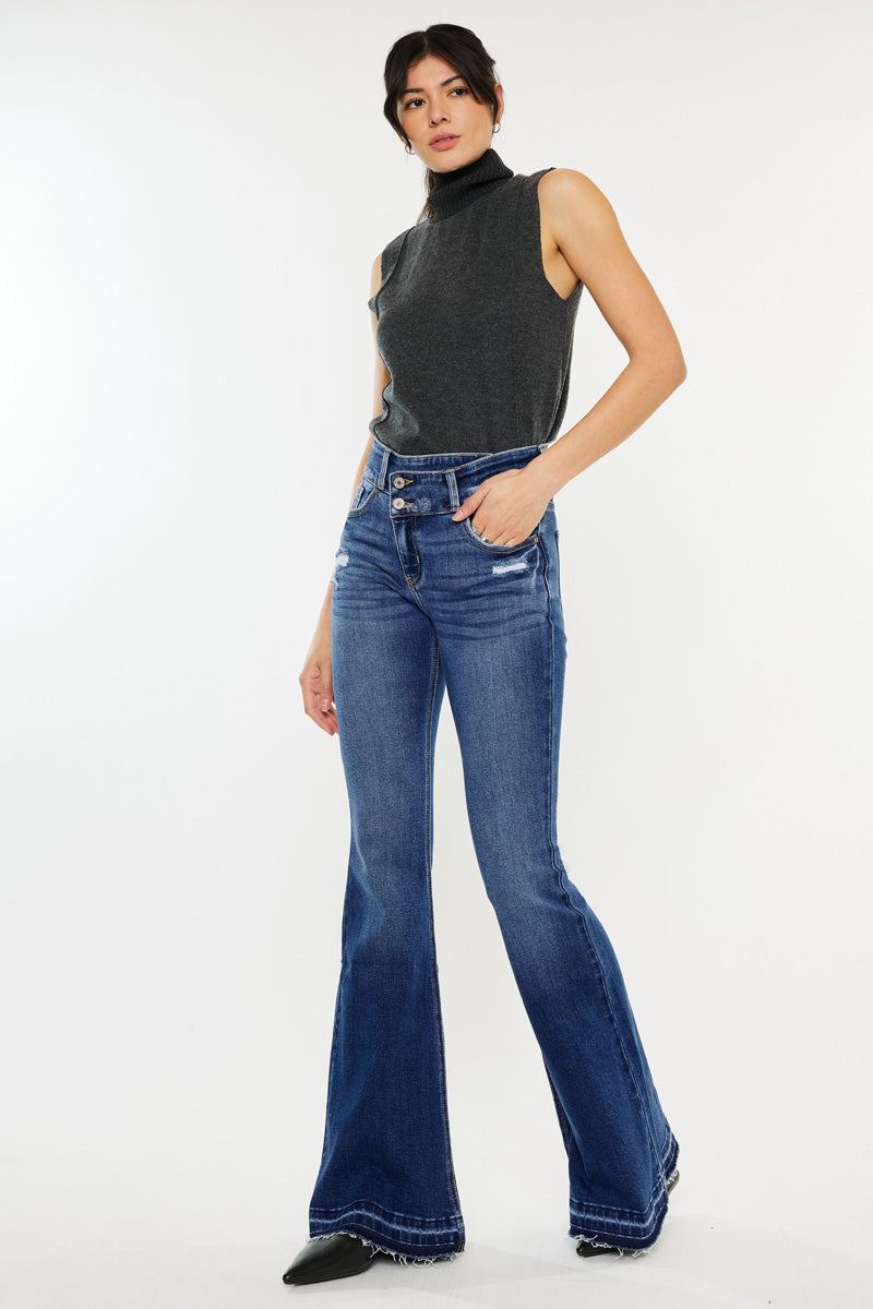 Women's High Rise Crossover Flare Jeans - Medium Wash - view 4