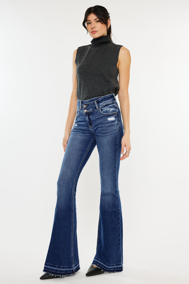 Women's High Rise Crossover Flare Jeans - Medium Wash - view 5