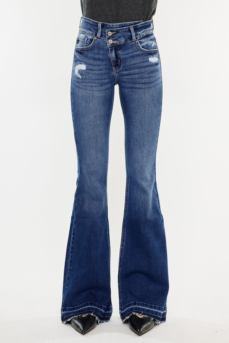 Women's High Rise Crossover Flare Jeans - Medium Wash - view 7