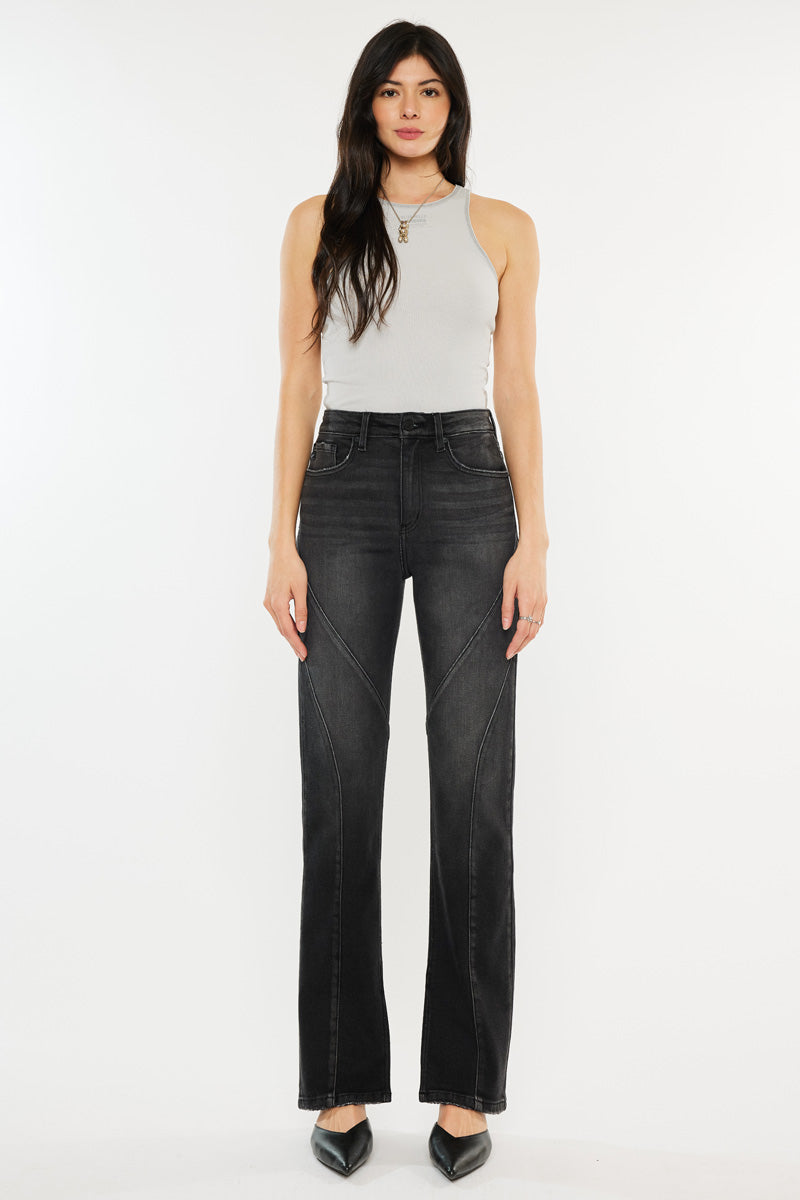 Women's High Rise Slit Straight Jeans - Black - view 3