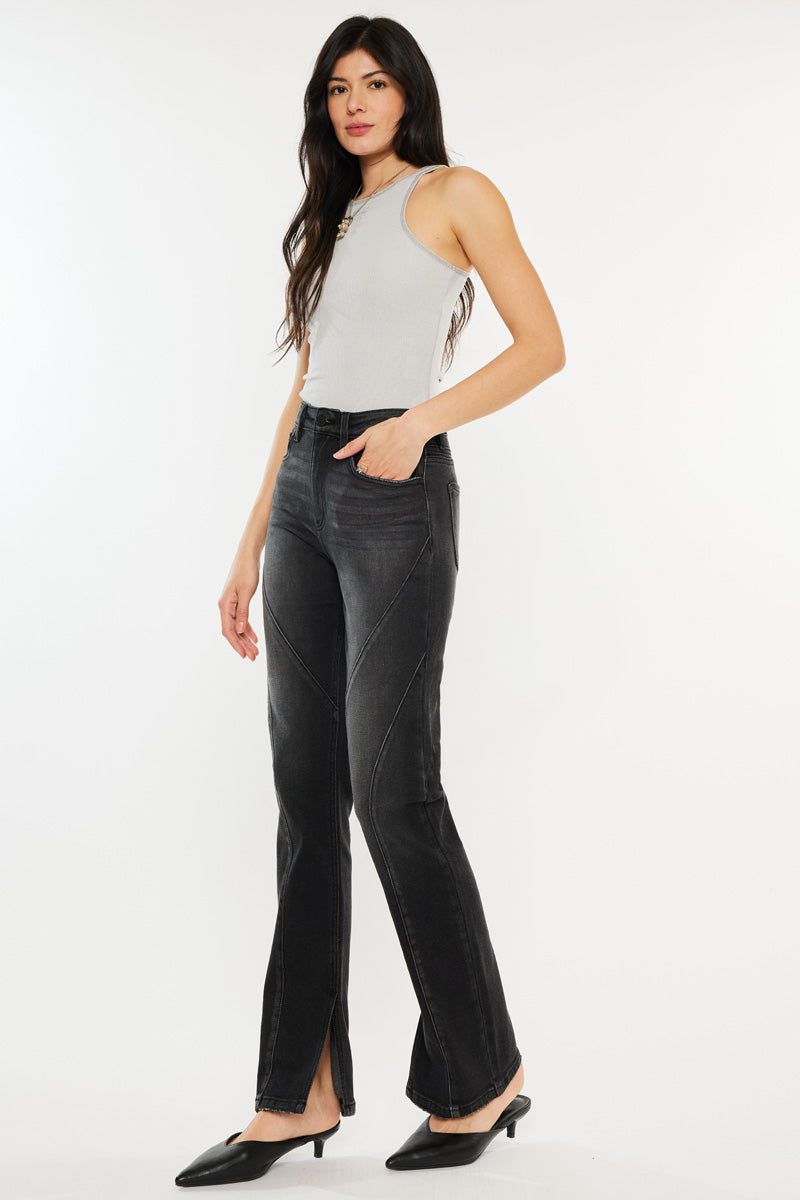 Women's High Rise Slit Straight Jeans - Black - view 4